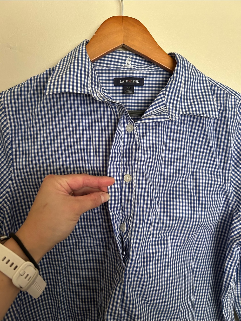 Lands' End Blue Gingham blouse - Picture 2 of 7